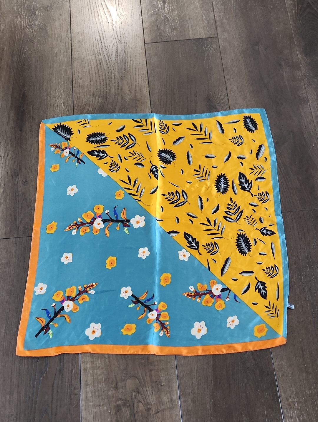 Blue And Yellow Floral Silk Scarf  Womens Accessories